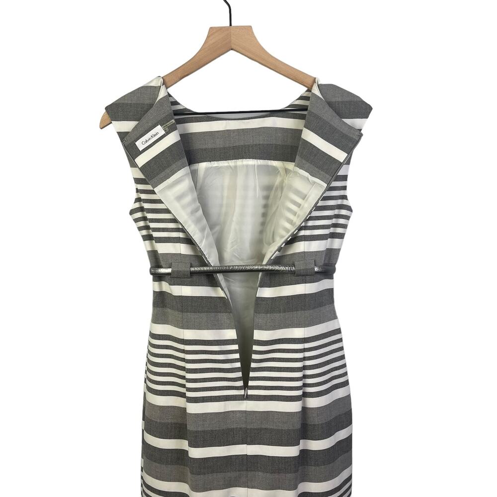 Calvin Klein Gray and White Striped Midi Sheath Dress - Picture 6 of 11